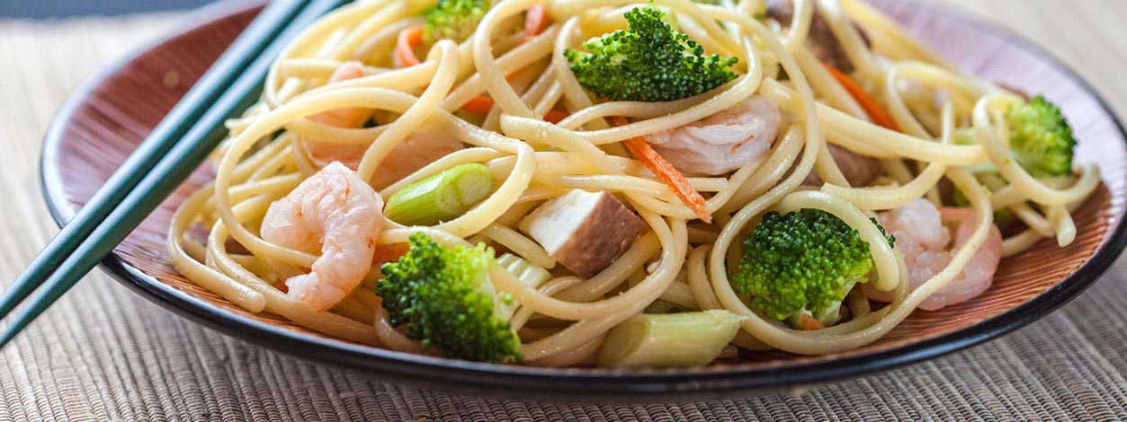Chilled veggie and shrimp noodle salad