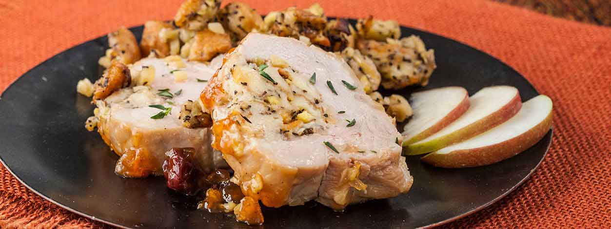 Roasted pork loin with sweet and tart apple stuffing
